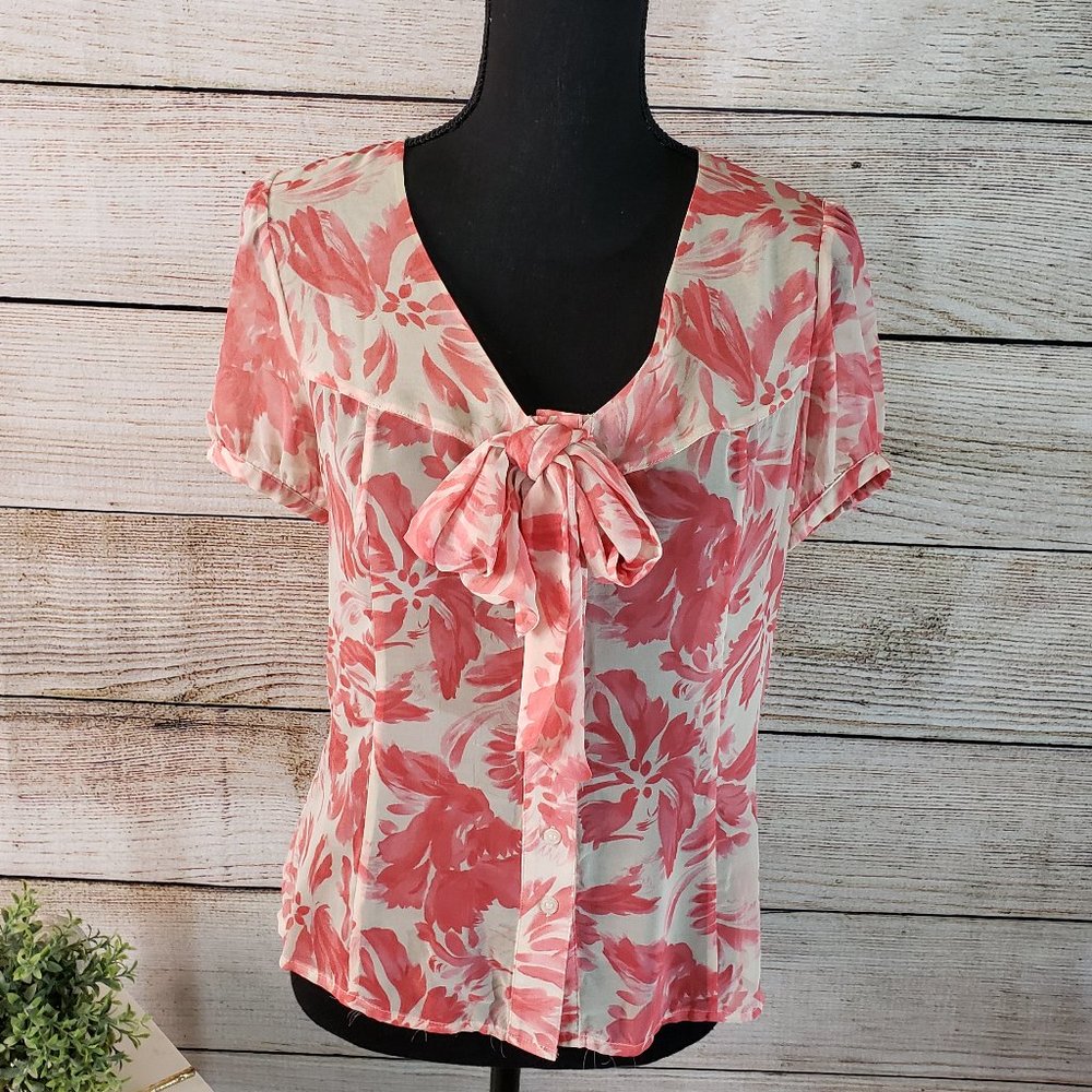 THE LIMITED ROSE CORAL & CREAM SS BLOUSE - SMALL